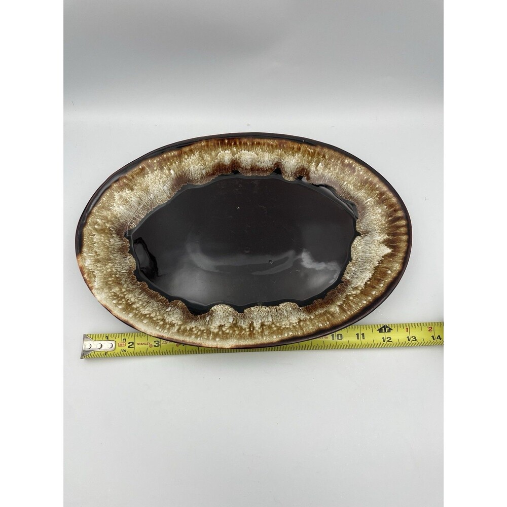 Pfaltzgraff Gourmet Brown Drip Oval Platter Serving Plate 14" MCM Vintage Grammy